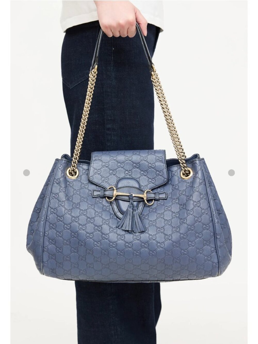 GUCCI Guccissima GG Monogram Leather Emily Navy Blue Hobo Chain Link Flap Bag - Picture 6 of 16